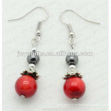 Fashion Hematite Red Coral Beads Earring